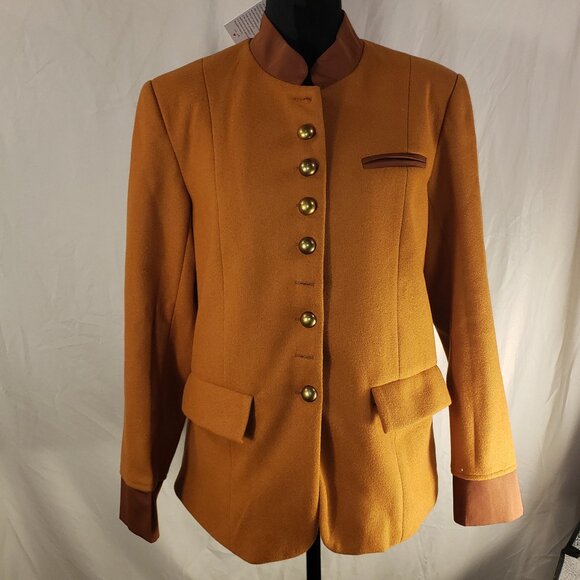 NWT Gold and Brown Button-Down Jacket with Mandarin, Size M - Picture 2 of 7